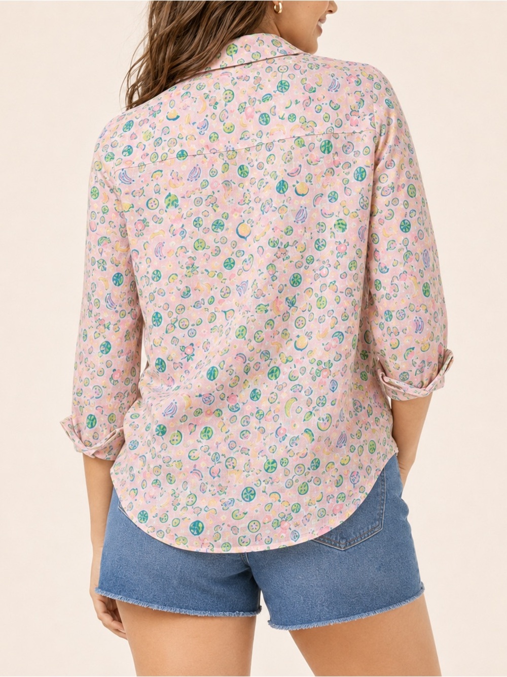 Lilly Pulitzer Sea View Linen Shirt Lil Juicy Fruit Pink S View 3
